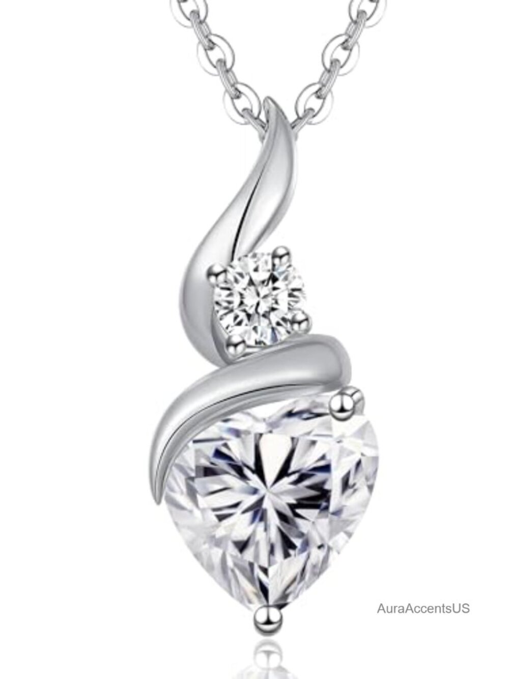 Moissanite Heart Pendant Necklace 925 Sterling Silver Birthstone